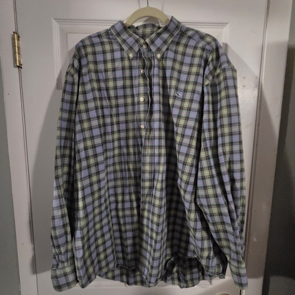 Vineyard Vines Green and Blue Plaid Casual Shirt